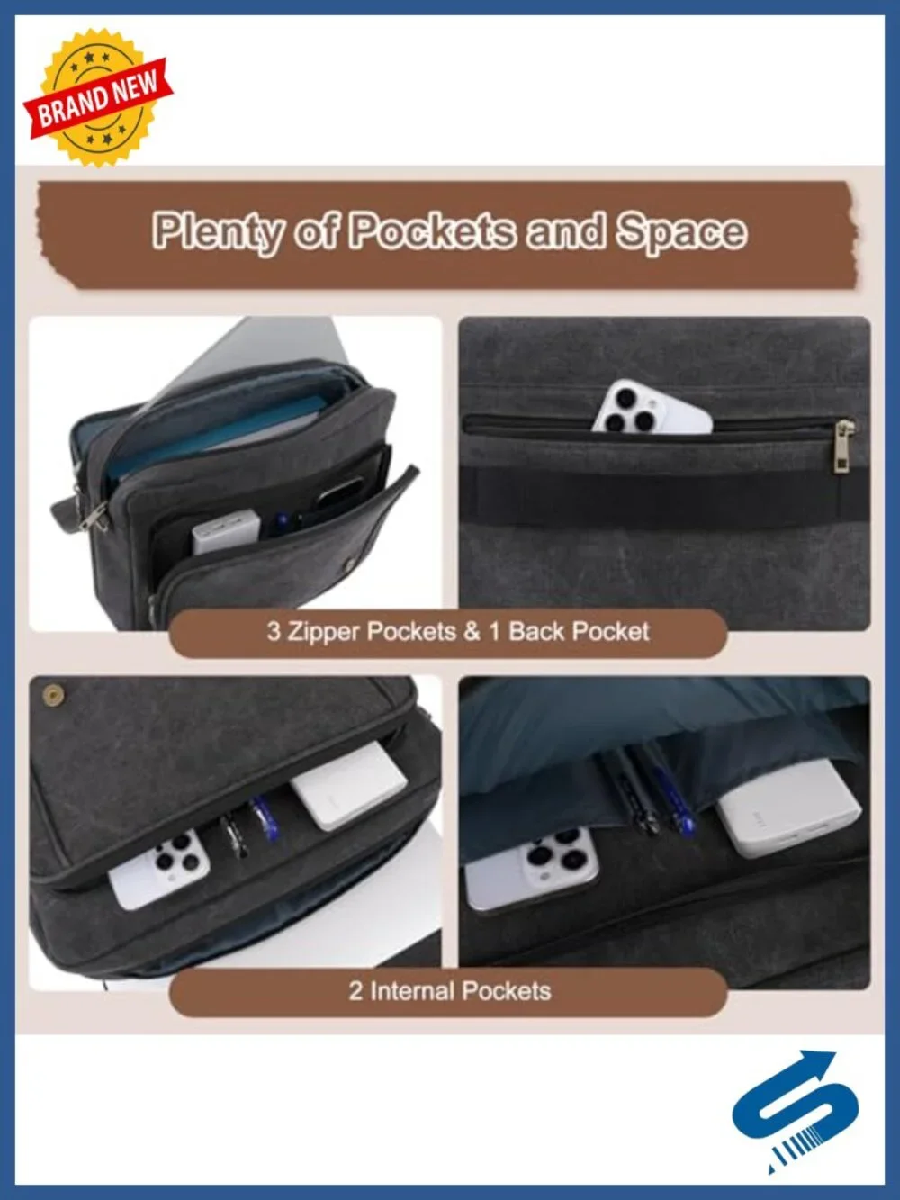 Canvas Messenger Laptop Bag for Men 15.6 inch Computer Case